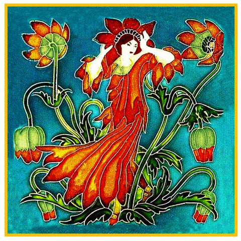 Poppy Fairy from Flora's Retinue by Arts and Crafts Artist Walter Crane Counted Cross Stitch Pattern