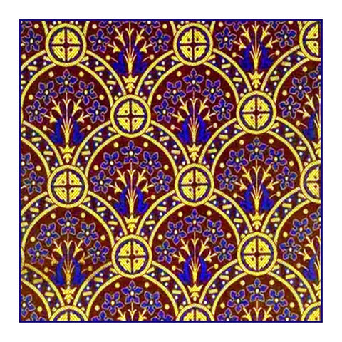 AWN Pugin Flowers and Crosses in Blues Golds Counted Cross Stitch Chart Pattern