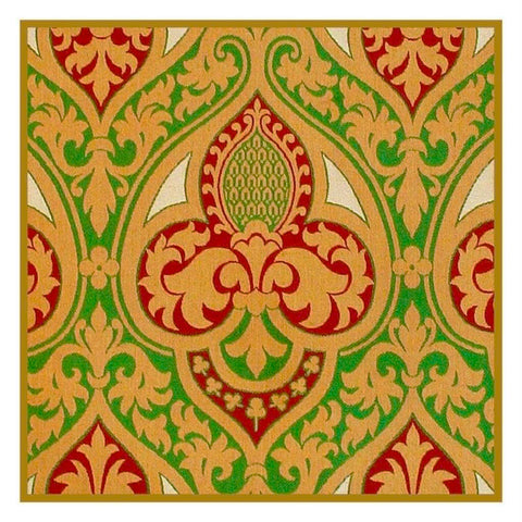 AWN Pugin Flowers Geometric Scarlets Greens Golds Counted Cross Stitch Pattern