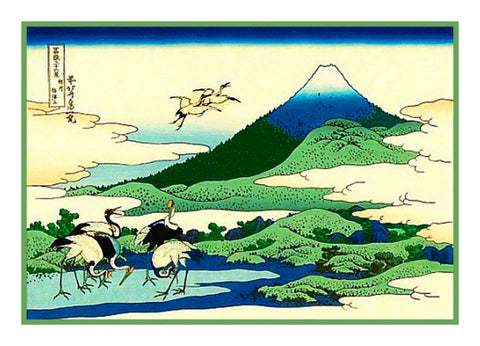 Japanese Hokusai Cranes at Umezawa Manor Counted Cross Stitch Pattern