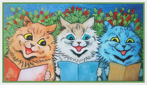 Louis Wain's Kitty Cats Sing Christmas Carols Counted Cross Stitch Chart Pattern