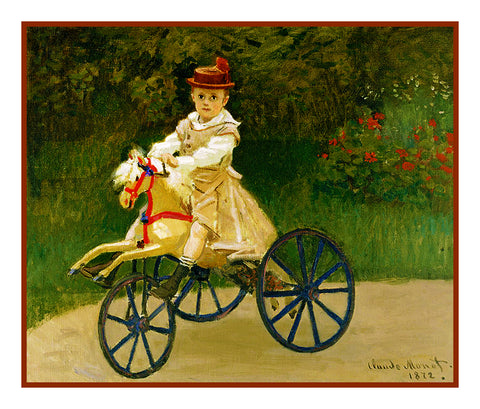 Jean Monet on his Bicycle inspired by Claude Monet's impressionist painting Counted Cross Stitch Pattern