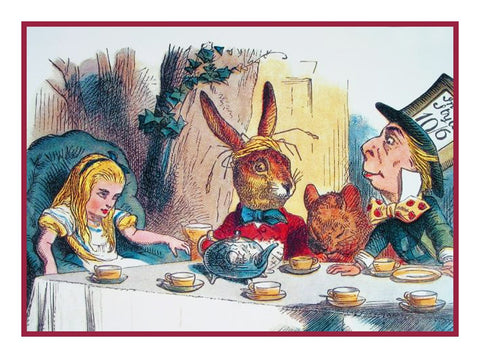 John Tenniel's The Mad Hatters Tea Party Alice in Wonderland Counted Cross Stitch Chart Pattern DIGITAL DOWNLOAD