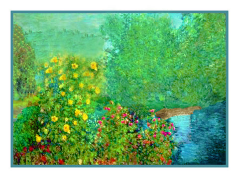 Le jardin des Hoschede a Montgeron inspired by Claude Monet's impressionist painting Counted Cross Stitch Pattern