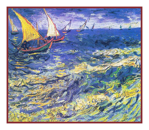 Fishing Boats on the Beach at Saintes-Maries inspired by Impressionist Vincent Van Gogh's Painting Counted Cross Stitch Pattern