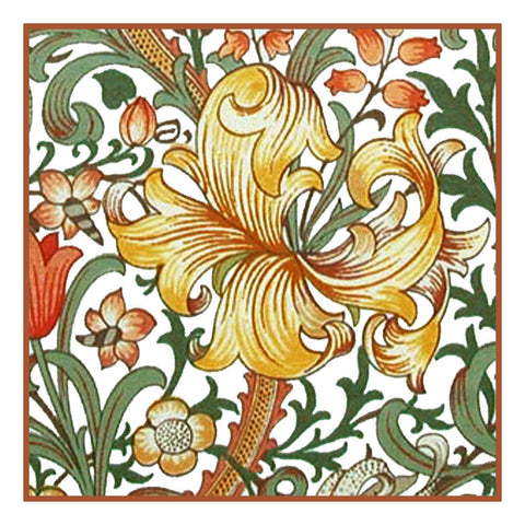Golden Lily Flower design by William Morris Counted Cross Stitch Pattern DIGITAL DOWNLOAD