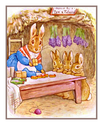 Mrs Rabbit Makes Dinner inspired by Beatrix Potter Counted Cross Stitch Pattern