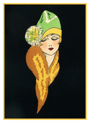 Art Deco Woman with Fur from Magazine Cover Counted Cross Stitch Chart Pattern