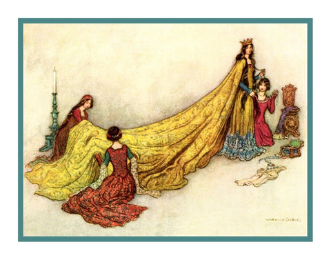 Dressing the Queen by Warwick Goble Counted Cross Stitch Chart Graph Pattern