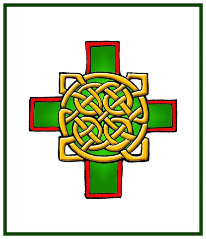 Celtic Knot Cross Gold Green and Red Counted Cross Stitch Pattern