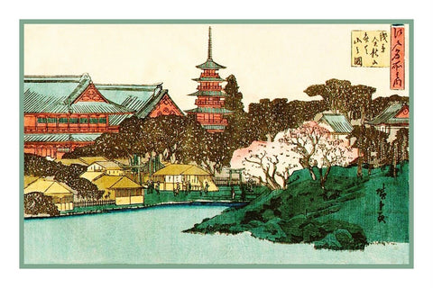 Japanese Hiroshige Benten Shrine in Asakusa Asian Counted Cross Stitch Pattern
