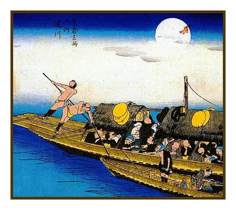 Japanese Utagawa Hiroshige Men on River Ferry Asian Counted Cross Stitch Pattern