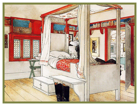 Carl Larsson Father Papa's Bedroom Counted Cross Stitch Chart Pattern
