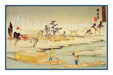 Japanese Hiroshige Snows at Masaka Asian Counted Cross Stitch Pattern