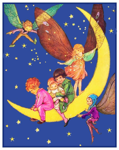 Children Fairies on the Moon by Florence Anderson Counted Cross Stitch Pattern