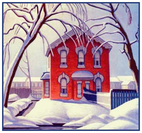 Red House in Snow by Canadian Artist Lawren Harris Counted Cross Stitch Pattern