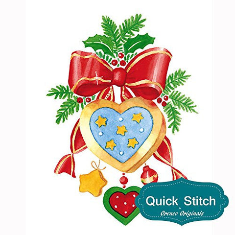 Quick Stitch Country Christmas Heart Decoration Counted Cross Stitch Pattern