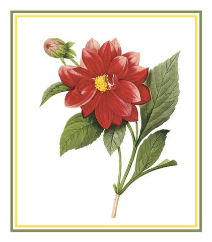 Dahlia Flower Inspired by Pierre-Joseph Redoute Counted Cross Stitch Pattern