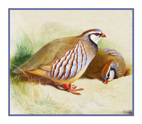 French Partridges detail by Naturalist Archibald Thorburn's Bird Counted Cross Stitch Pattern