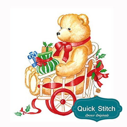 Quick Stitch Country Christmas Teddy Bear Cart Counted Cross Stitch Pattern