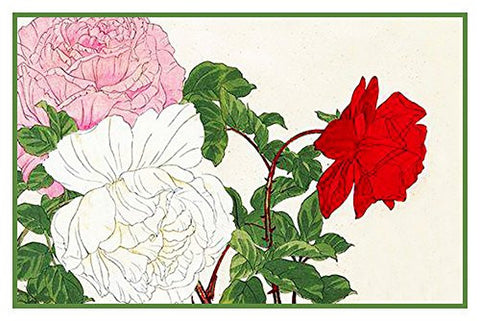Tanigami Konan Asian Roses Flowers Counted Cross Stitch Pattern