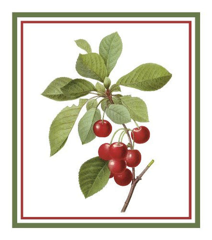Cherries Botanical Inspired by Pierre-Joseph Redoute Counted Cross Stitch Pattern