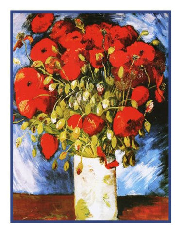 Poppies inspired by Vincent Van Gogh's impressionist painting Counted Cross Stitch Pattern