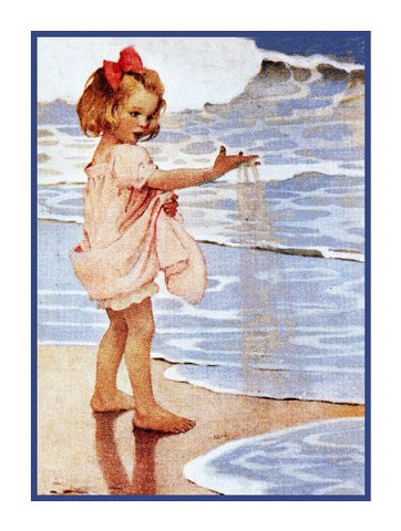 Young Girl Pink Sands at Waters EdgeBy Jessie Willcox Smith Counted Cross Stitch Pattern