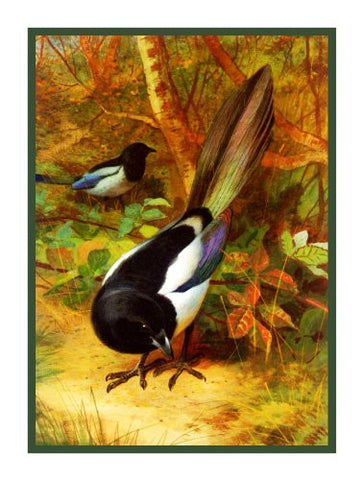 Eurasian Magpies by Naturalist Archibald Thorbur'sn Birds Counted Cross Stitch Pattern