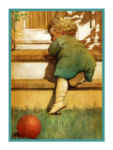 The Toddler and His Ball By Jessie Willcox Smith Counted Cross Stitch Pattern