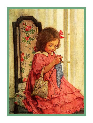 A Little Girls Knitting Project By Jessie Willcox Smith Counted Cross Stitch Pattern