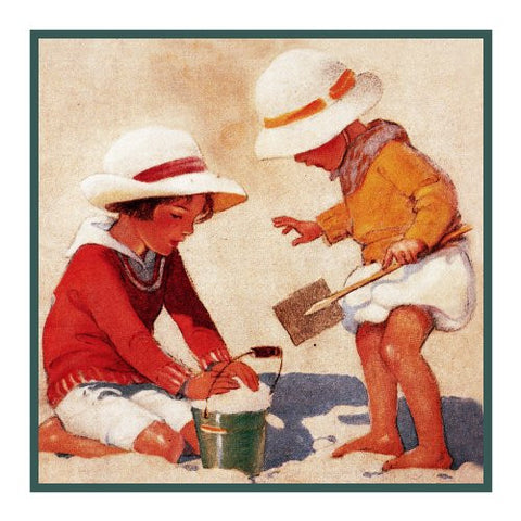 Brothers Playing at The Beach By Jessie Willcox Smith Counted Cross Stitch Pattern