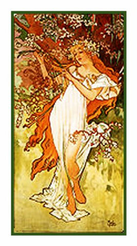 The Seasons Spring by Alphonse Mucha Counted Cross Stitch Pattern
