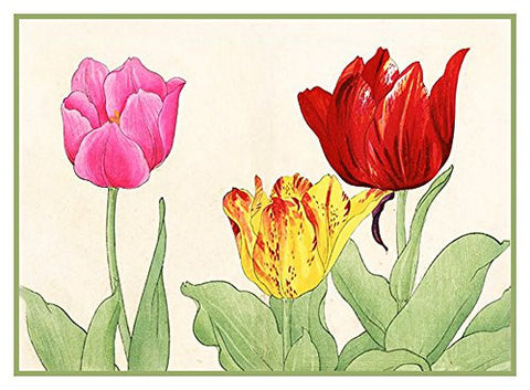 Tanigami Konan Asian Tulip Flowers Counted Cross Stitch Pattern
