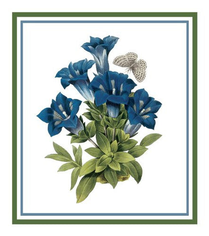 Gentian Flower Inspired by Pierre-Joseph Redoute Counted Cross Stitch Pattern