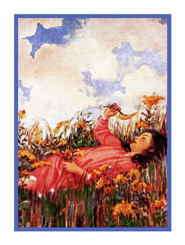 Summery Daydreams Young Girl in Meadow By Jessie Willcox Smith Counted Cross Stitch Pattern