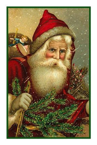 Victorian Father Christmas Santa In a Red Cape, Hat and Tree Counted Cross Stitch Pattern