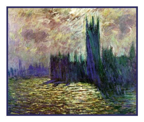 Houses of Parliament inspired by Claude Monet's impressionist painting Counted Cross Stitch Pattern
