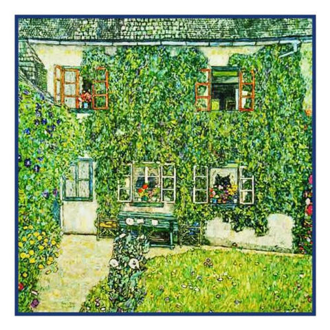 Art Nouveau Gustav Klimt's Forsthaus in Weissenbach Am Attersee Counted Cross Stitch Pattern