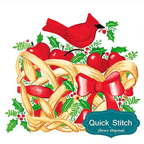 Quick Stitch Country Christmas Cardinal Bird Basket Counted Cross Stitch Pattern