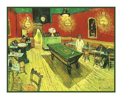 Inside the Cafe Night inspired by Impressionist Vincent Van Gogh's Painting Counted Cross Stitch Pattern
