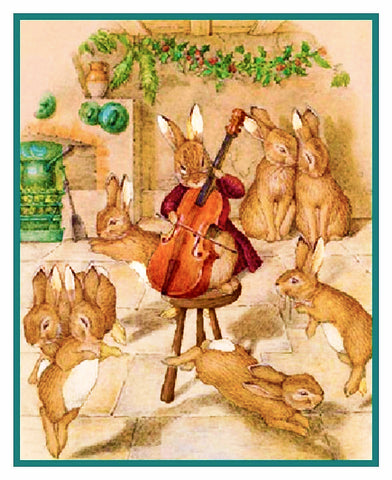 Bunny Rabbits Music For Christmas inspired by Beatrix Potter Counted Cross Stitch Pattern