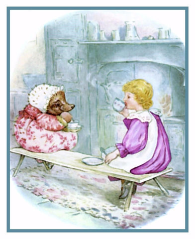 Lucie and Tiggy Have Tea inspired by Beatrix Potter Counted Cross Stitch Pattern