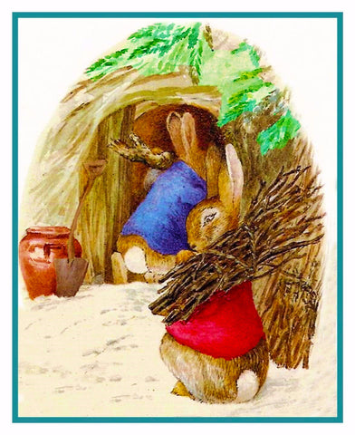 Peter Ben Rabbit Collect Wood inspired by Beatrix Potter Counted Cross Stitch Pattern