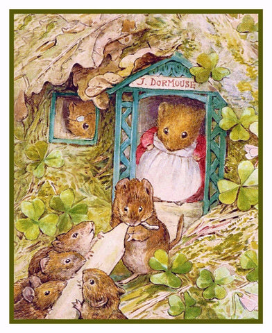 Dormouse Family Makes Candles inspired by Beatrix Potter Counted Cross Stitch Pattern