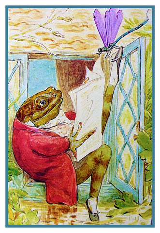 Jeremy Fischer Frog Reads The News Inspired by Beatrix Potter Counted Cross Stitch Pattern