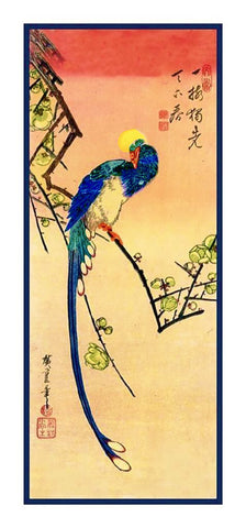 Japanese Hiroshige Longtailed Blue Bird Counted Cross Stitch Chart Pattern