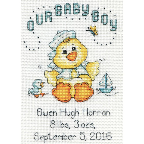 Our Baby Boy Chick Birth Record by Design Works Counted Cross Stitch Kit 5x7 inches