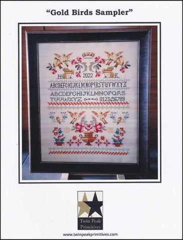 Gold Birds Sampler by Twin Peak Primitives Counted Cross Stitch Pattern