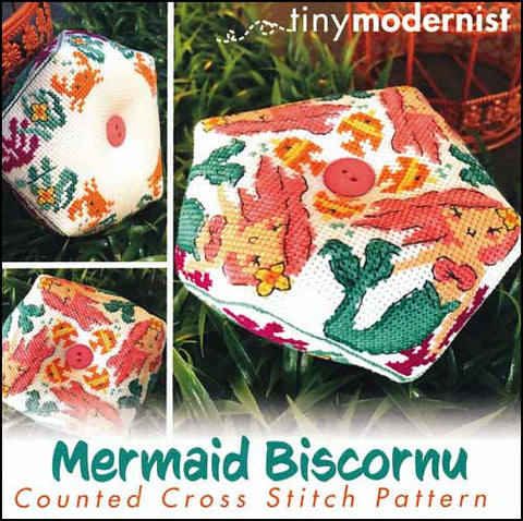 Mermaid Biscornu By The Tiny Modernist Counted Cross Stitch Pattern